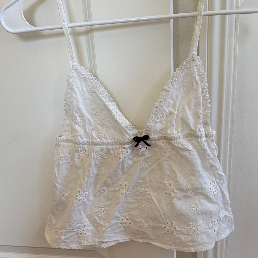 Edikted White Eyelet Lace Trim Tank Top